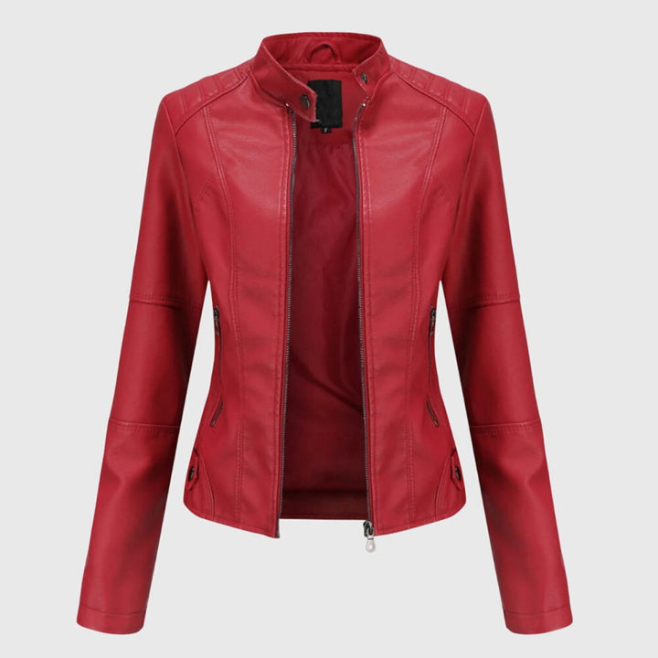 Mia | Women's Slim-Fit Faux Leather Moto Coat Stand-Collar Zip-Up Jacket