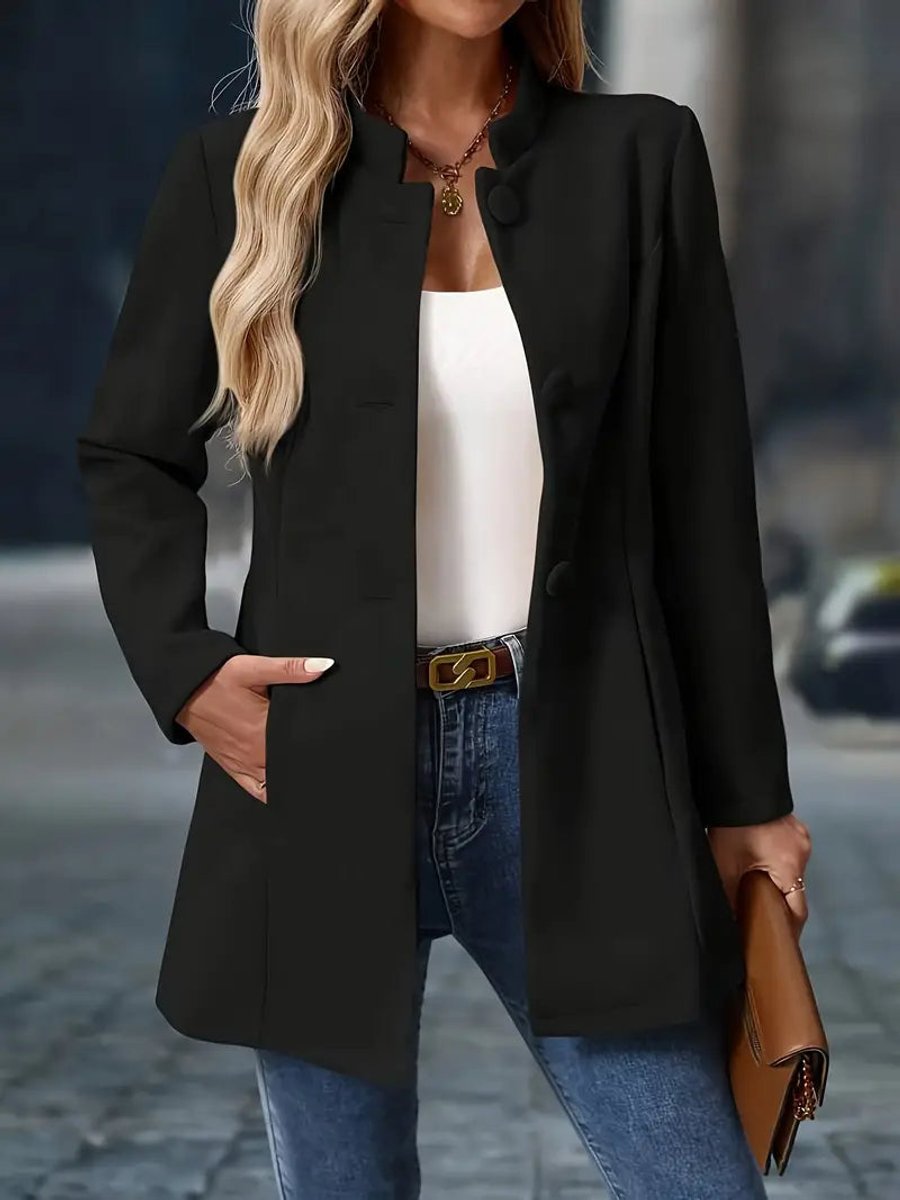 Layla | Women's Stand-Collar Button-Front Longline Blazer Coat